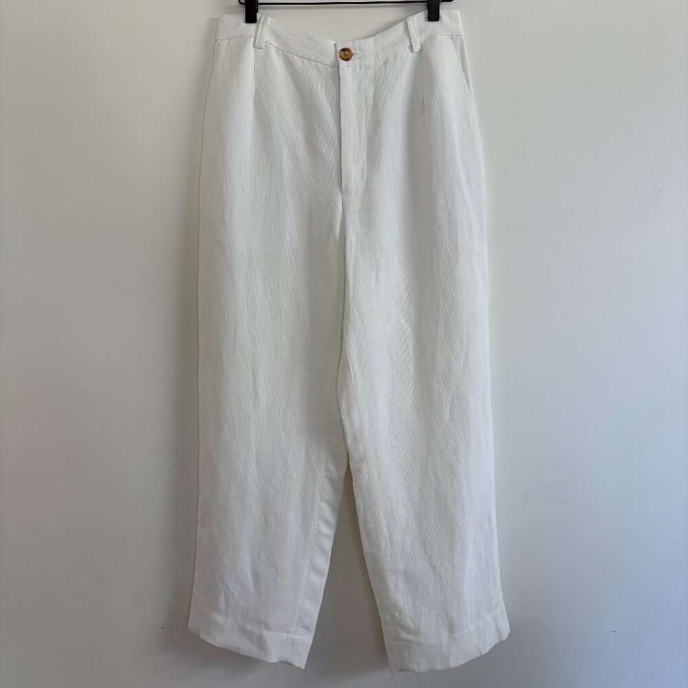 Rachel Comey White Viscose Linen Straight Leg Cropped Wiman Pant Size 6 NWT